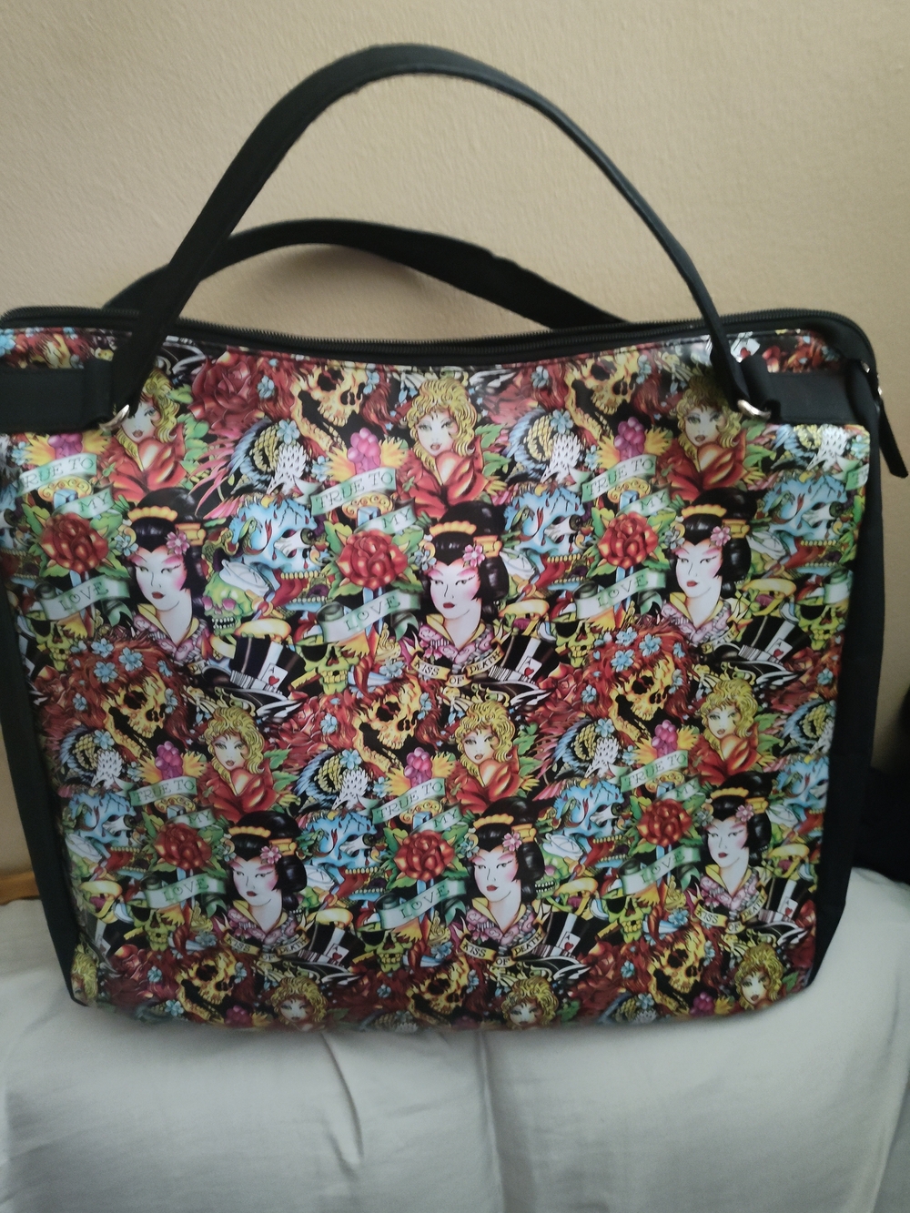 VINTAGE ED HARDY TATTOO PRINT TOTE